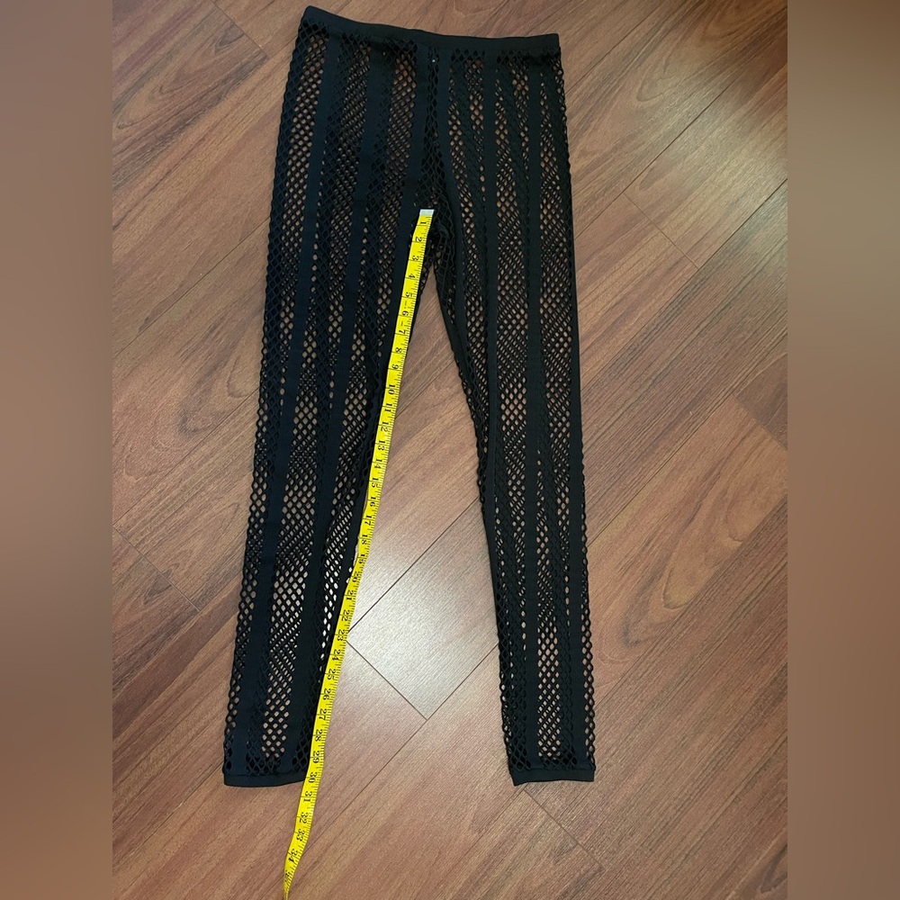 Fashion Nova net leggings with strips black size medium - Picture 2 of 4